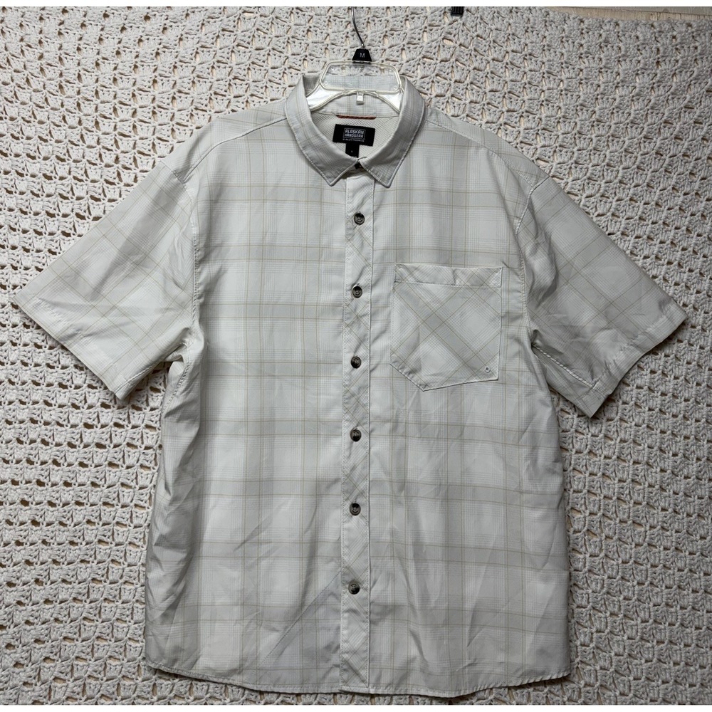 Alaskan Hardgear Duluth Trading Vented Fishing Shirt Mens L Gray White Button Up